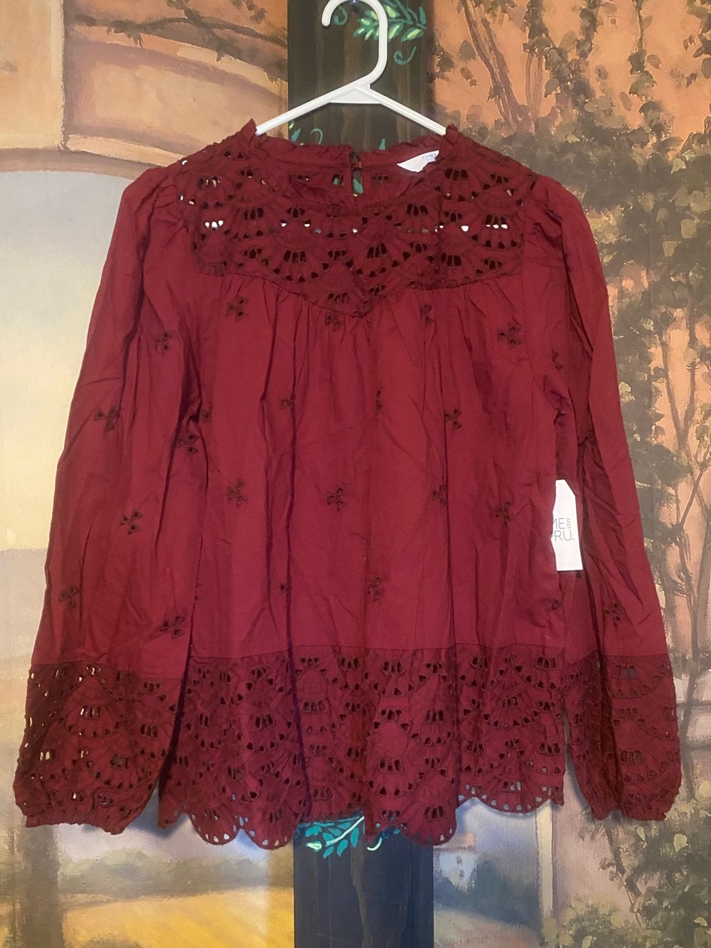 Eyelet Burgundy Blouse - Picture 2 of 6